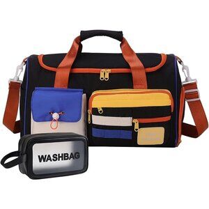 Women Black Red Small Gym Carry On Weekender Travel Duffle Shoe Compartment Bag